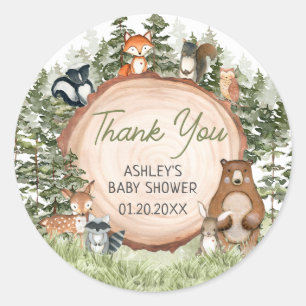 Woodland Animals Wood Slice Baby Shower Classic Round Sticker