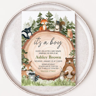 Woodland Animals Wood Slice Baby Shower Invitation