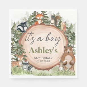 Woodland Animals Wood Slice Baby Shower Napkin