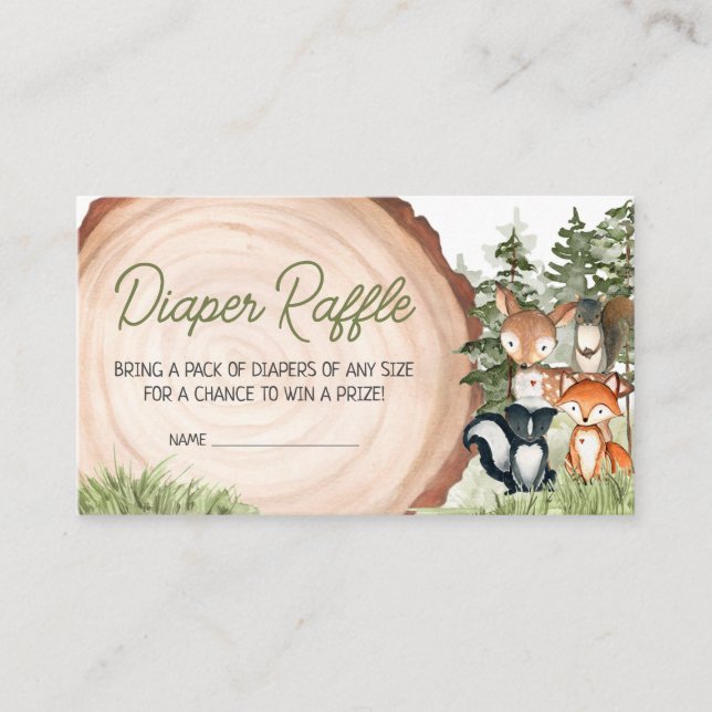 Woodland Animals Wood Slice Diaper Raffle Enclosure Card (Front)