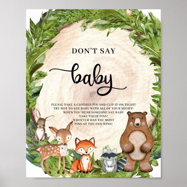 Woodland animals wooden log don't say baby game poster (Front)