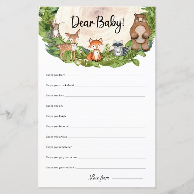 Woodland animals wooden slice Dear Baby Wishes (Front)