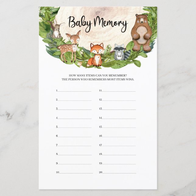 Woodland animals wooden slice forest Baby Memory (Front)