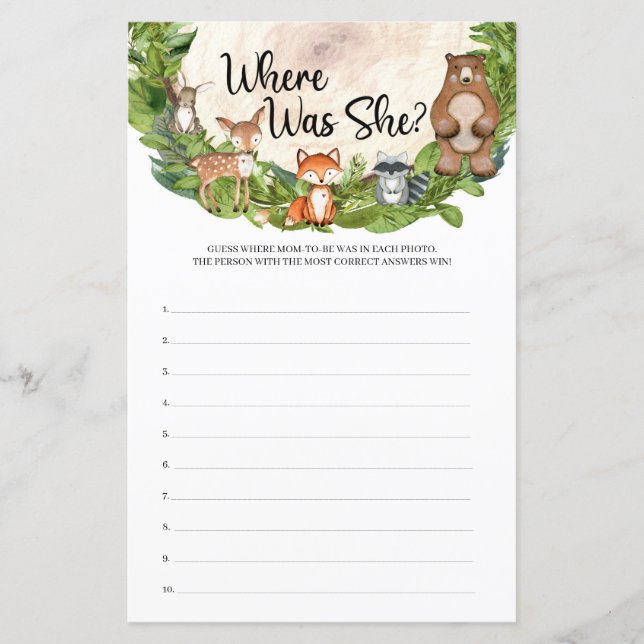 Woodland animals wooden slice green Where Was She (Front)