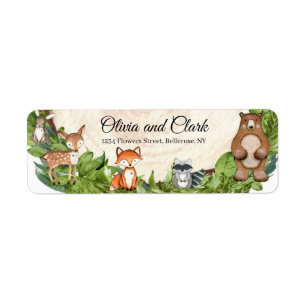 Woodland animals wooden slice greenery
