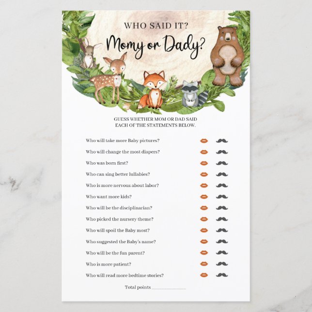 Woodland animals wooden slice Mummy or Daddy  (Front)