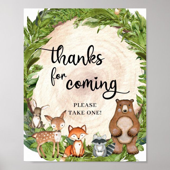 Woodland animals wooden slice thanks for coming poster (Front)
