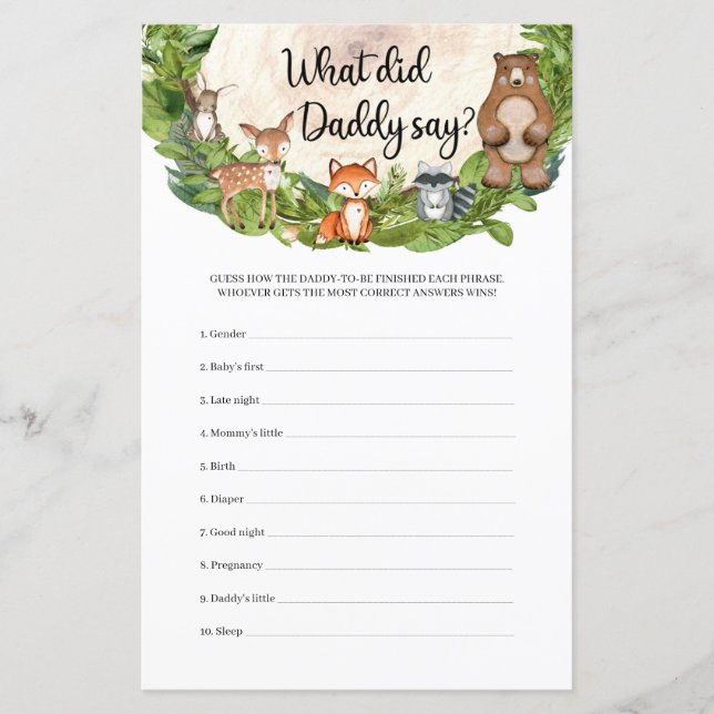 Woodland animals wooden slice What Did Daddy Say (Front)