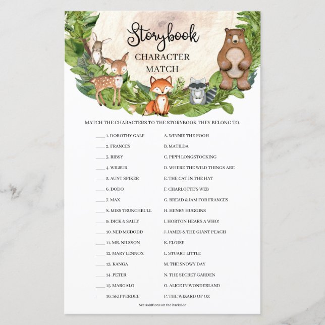 Woodland animals wooden Storybook Character Match (Front)