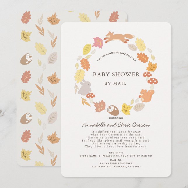 Woodland Animals Wreath Baby Shower by Mail Invitation (Front/Back)