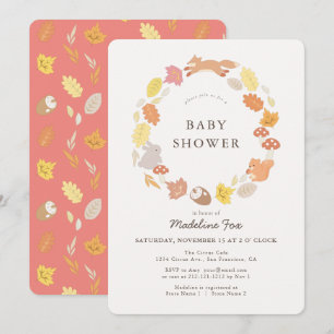 Woodland Animals Wreath Baby Shower Invitation
