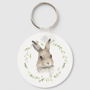 Woodland Animals Wreath Bunny Rabbit Watercolor Key Ring