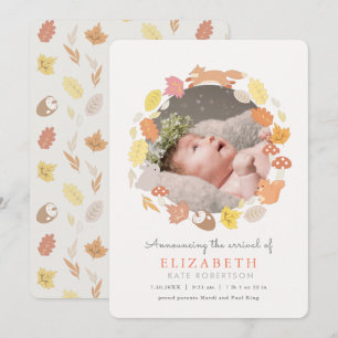 Woodland Animals Wreath Photo Birth Announcement