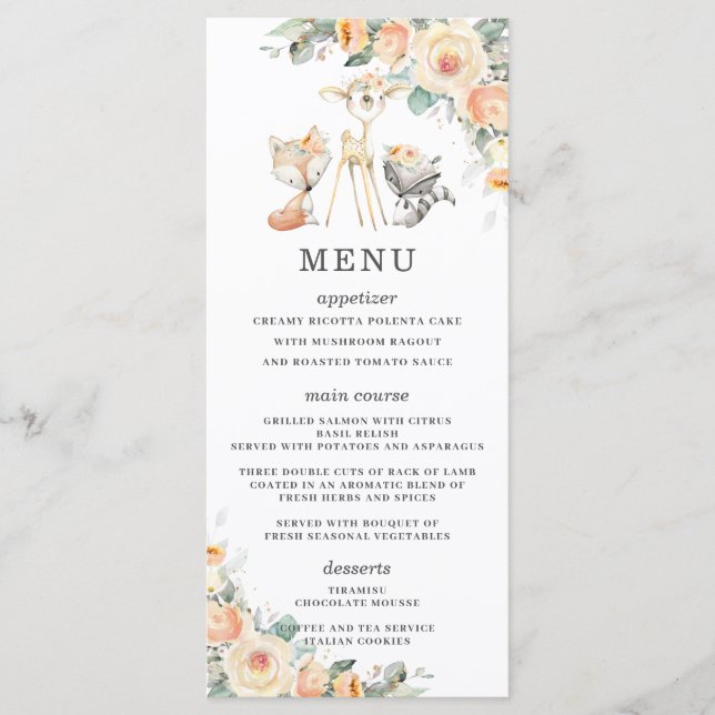 Woodland Animals Yellow Floral Greenery Shower  Programme (Front)