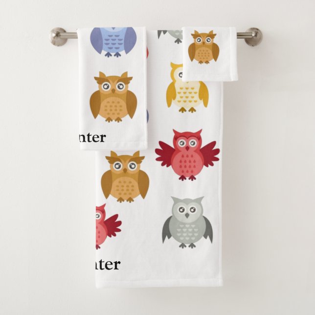 Woodland Animals Your Name Modern Bath Towel Set (Insitu)