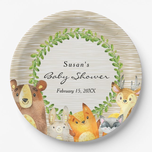 Woodland Aninal Baby Shower Plate (Front)