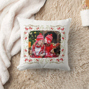 Woodland Antler and Winter Berry Family Photo Cushion
