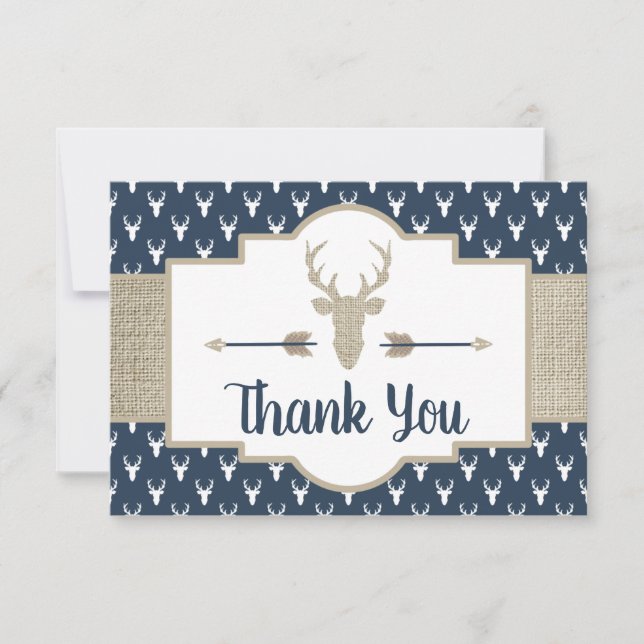 Woodland Antlers Thank You Card, Burlap Card (Front)