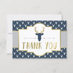Woodland Antlers Thank You Card, Faux Foil