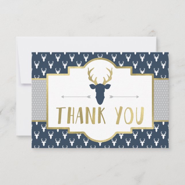 Woodland Antlers Thank You Card, Faux Foil (Front)