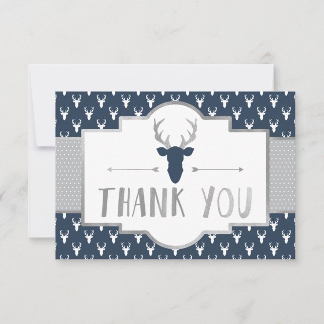Woodland Antlers Thank You Card, Faux Foil Card (Front)