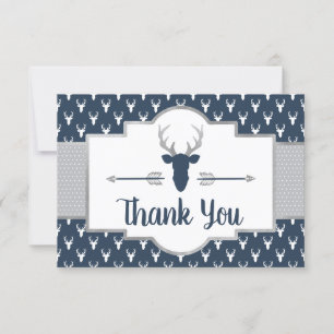 Woodland Antlers Thank You Card, Navy, Grey