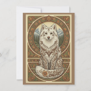 Woodland Arctic Fox Nordic Folk Art Flat Thank You Card
