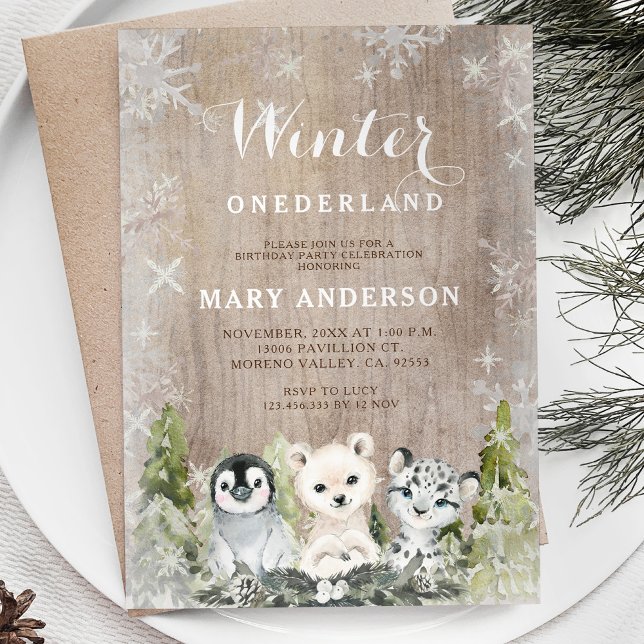 Woodland Artic Animals Winter Onederland Birthday Invitation (Creator Uploaded)