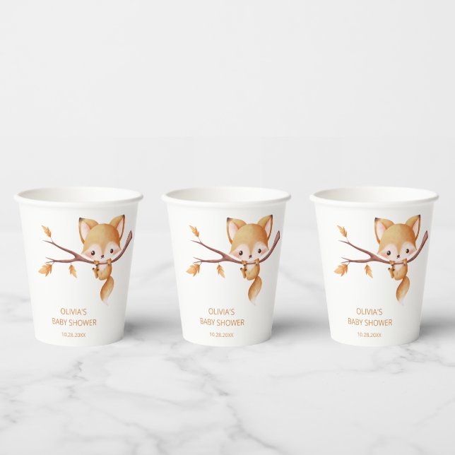 Woodland Autumn Baby Fox Baby Shower Paper Cups (Multi)