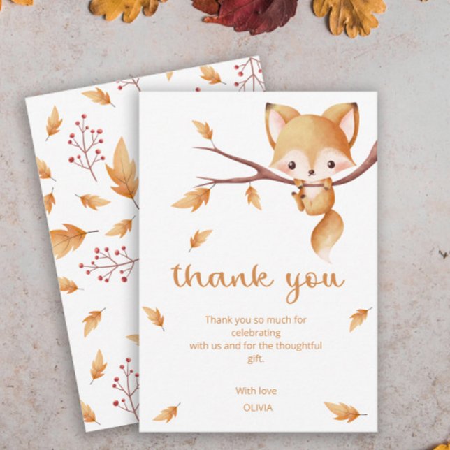 Woodland Autumn Baby Fox Baby Shower Thank You Card (Creator Uploaded)