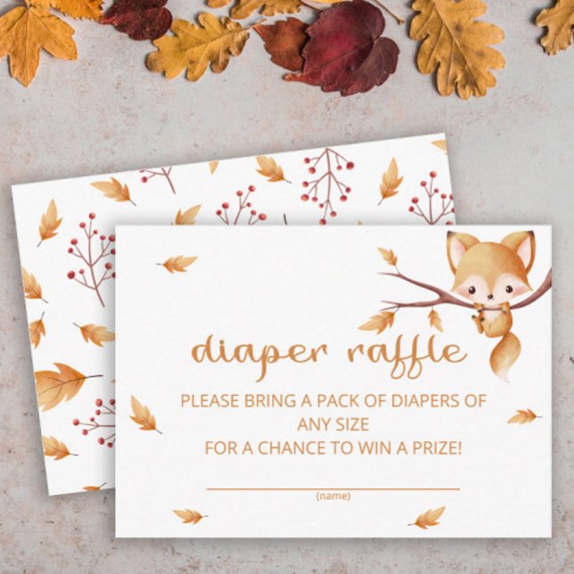 Woodland Autumn Baby Fox diaper raffle ticket Enclosure Card (Creator Uploaded)