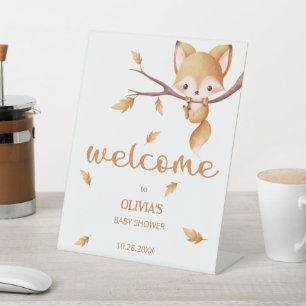 Woodland Autumn Baby Fox welcome Pedestal Sign
