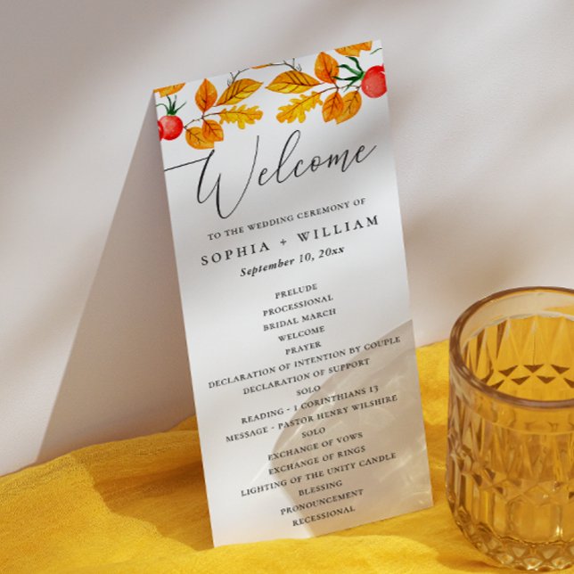 Woodland autumn foliage. Watercolor fall wedding Programme (Creator Uploaded)