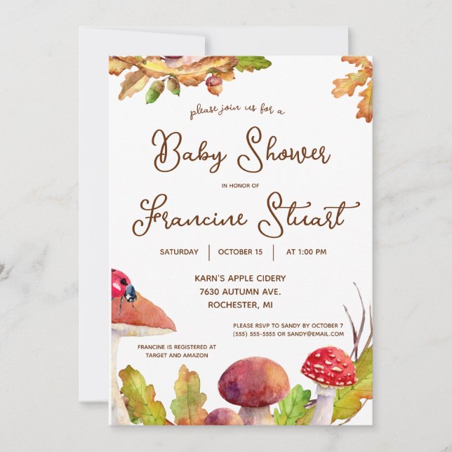 Woodland, Autumn Forest, Mushroom Baby Shower Invitation (Front)