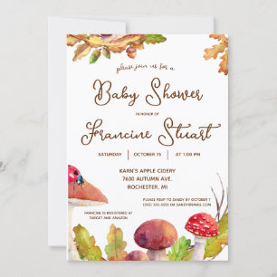Woodland, Autumn Forest, Mushroom Baby Shower Invitation