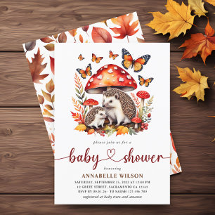 Woodland Autumn Hedgehog Baby Shower Invitation