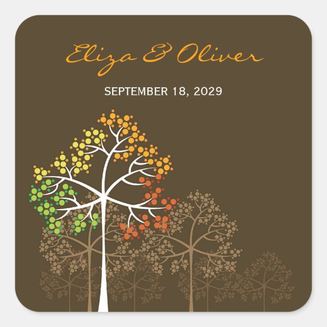 Woodland Autumn Trees Rustic Fall Wedding Sticker (Front)