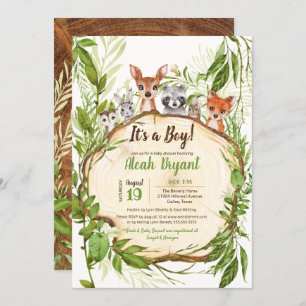 Woodland Baby Animals Forest Boy Baby Shower Invitation