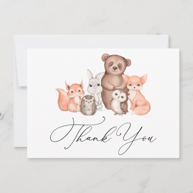 Woodland Baby Animals Thank You Card (Front)