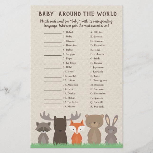 Woodland Baby Around the World Translation Game Flyer (Front)