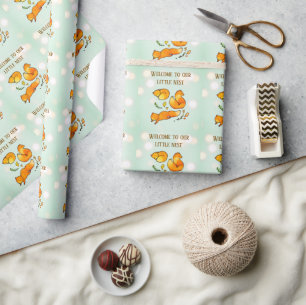 Woodland Baby Arrival Newborn Announcement Wrapping Paper