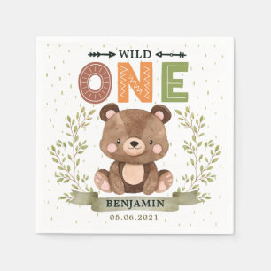 Woodland Baby Bear Wild One Birthday Napkins