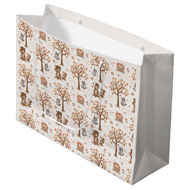 Woodland Baby Bears Squirrels Racoon Baby Shower Large Gift Bag (Front Angled)