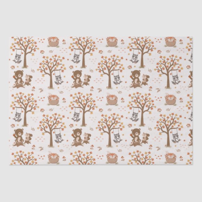 Woodland Baby Bears Squirrels Racoon Baby Shower  Tissue Paper (Front)