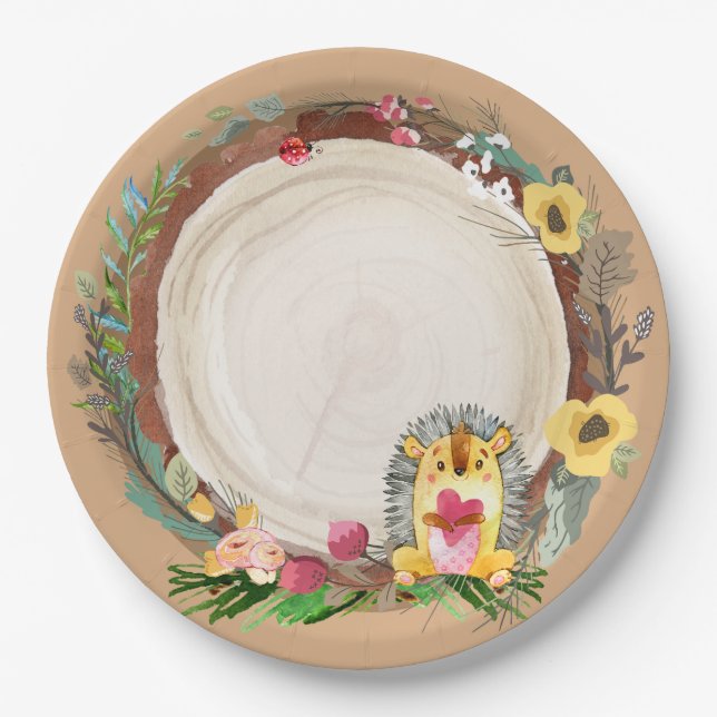 Woodland Baby Birthday Paper Plate (Front)