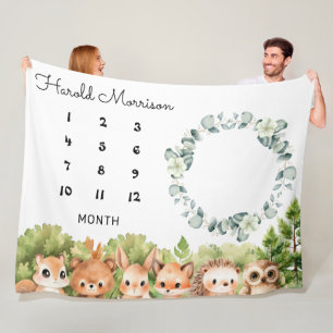 Woodland Baby Boy Monthly Milestone Fleece Blanket