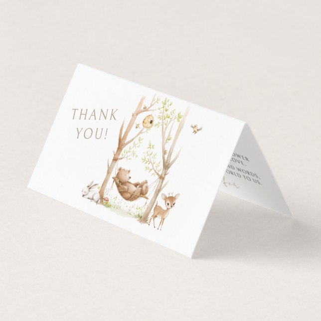 Woodland Baby Boy Shower Foldable Thank You Cars (Front)