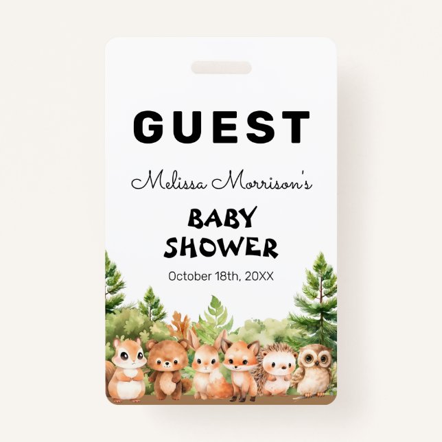 Woodland Baby Boy Shower Guest ID Badge (Front)