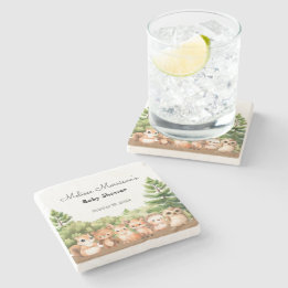 Woodland Baby Boy Shower Stone Coaster