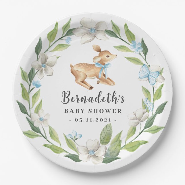 Woodland Baby Deer Baby Shower Paper Plate (Front)